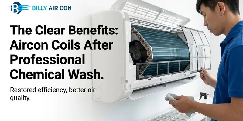 Clean and efficient aircon unit after professional chemical wash treatment