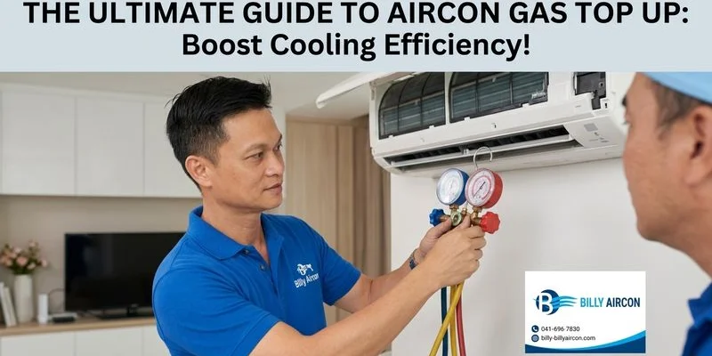 Technician performing professional aircon gas top-up with proper gauges and equipment