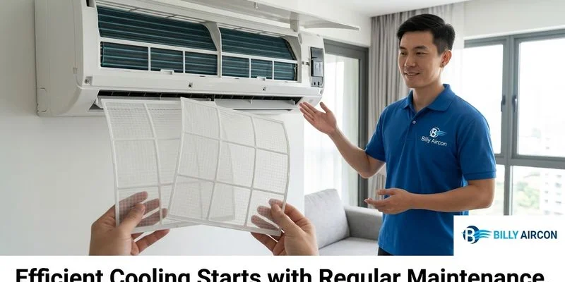Well-maintained aircon unit delivering efficient cooling in a Singapore home