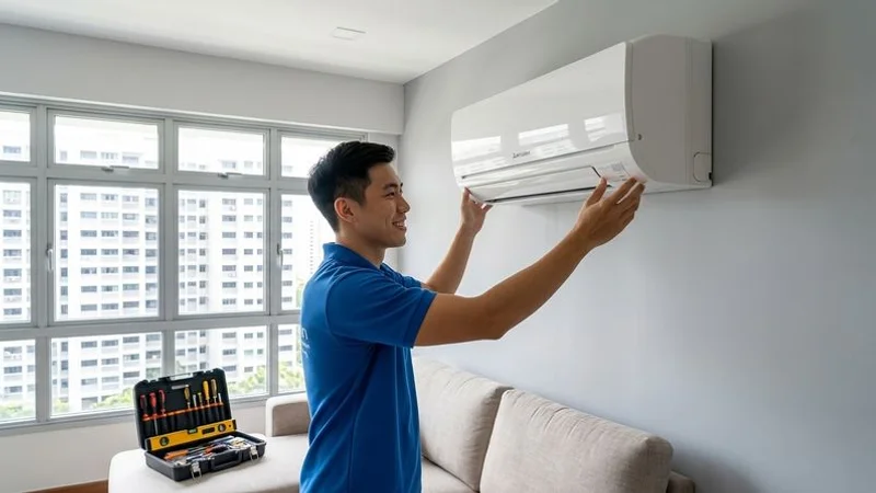 Indoor unit wall mounting installation in HDB