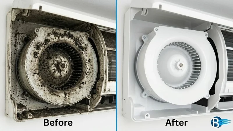 Before and after aircon chemical wash blower fan comparison