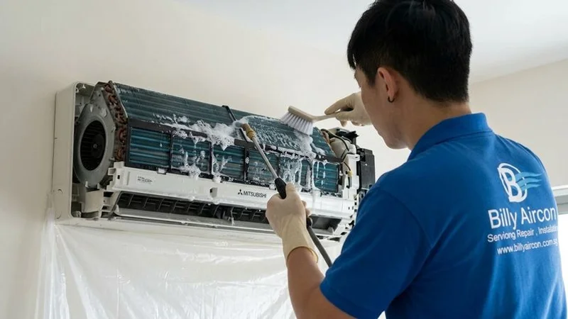 Chemical wash being performed on Mitsubishi indoor aircon unit