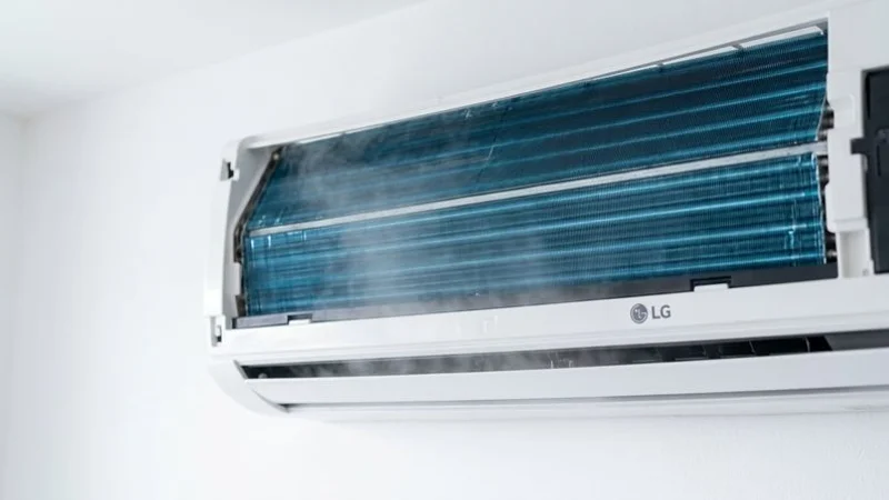 Freshly serviced LG Dual Inverter aircon with clean evaporator coil after standard servicing