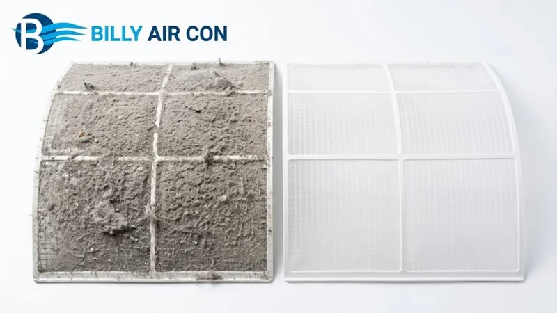 Clean vs dirty aircon filter comparison