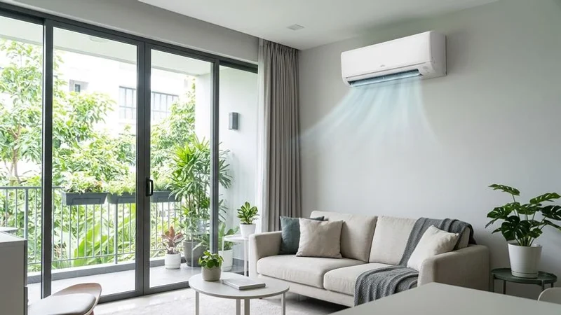 Billy Aircon technician servicing a Fujitsu ASYG wall-mounted unit in a Singapore condo