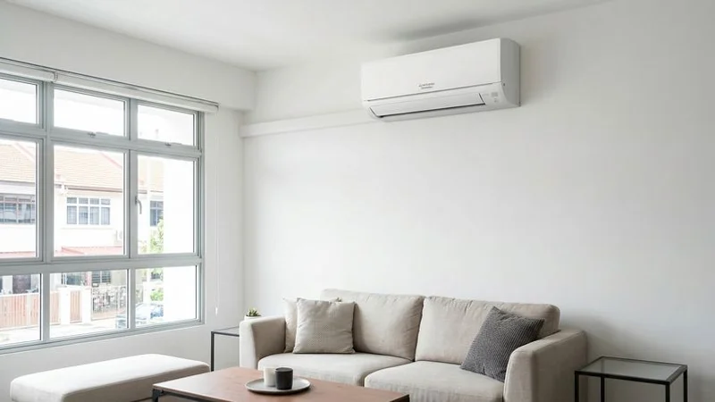 Mitsubishi Starmex wall-mounted aircon unit in Singapore living room
