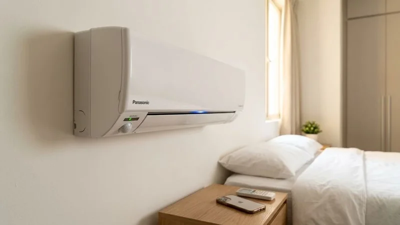Panasonic nanoe-G wall-mounted aircon with Econavi sensor installed in a Singapore HDB bedroom
