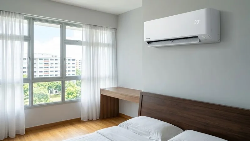 Toshiba Carrier RAS series wall-mounted aircon unit installed in a Singapore HDB bedroom